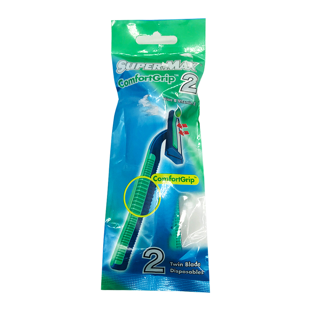 Super Max Comfort Grip Twin Blades Disposable Razor 2's